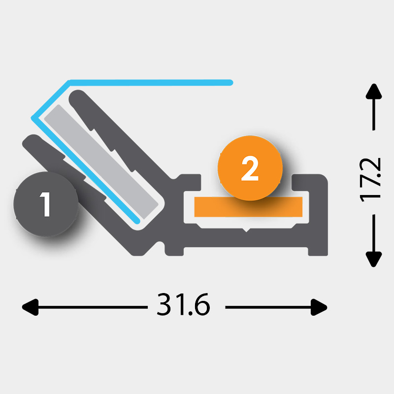 17/45° T-flex mini 45° enostranski - dimenzije