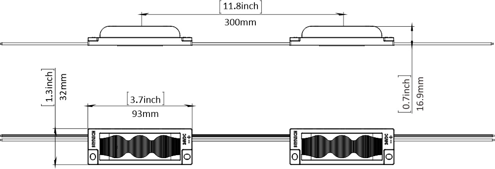 LED moduli MN EdgeLight 3LED Lumileds - dimenzije