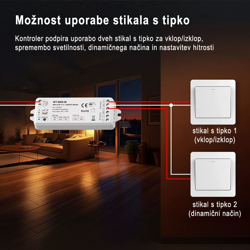 DMX kontroler Wifi/RF - upravljanje preko stikal