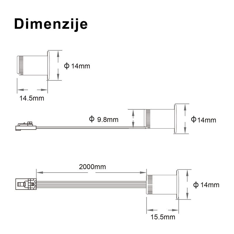 JL330-IRSW-D IR senzor LED za centralno upravljanje, vratni senzor, 12-24V - dimenzije