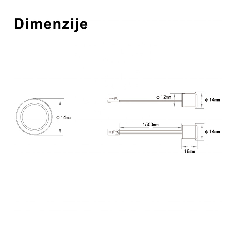 JL330B-IRSW-D IR senzor LED za centralno upravljanje, vratni senzor, 12-24V - dimenzije