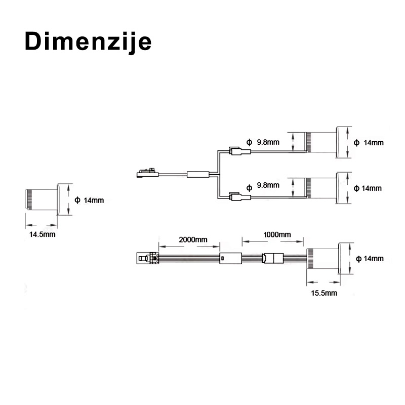 JL340-IRSW-DD IR senzor LED za centralno upravljanje, dvojni vratni senzor, 12-24V - dimenzije