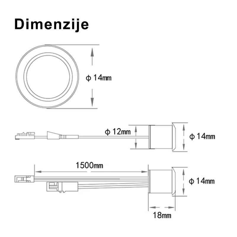 LED senzorji JL39B-IRSHW IR senzor na premik roke - dimezije