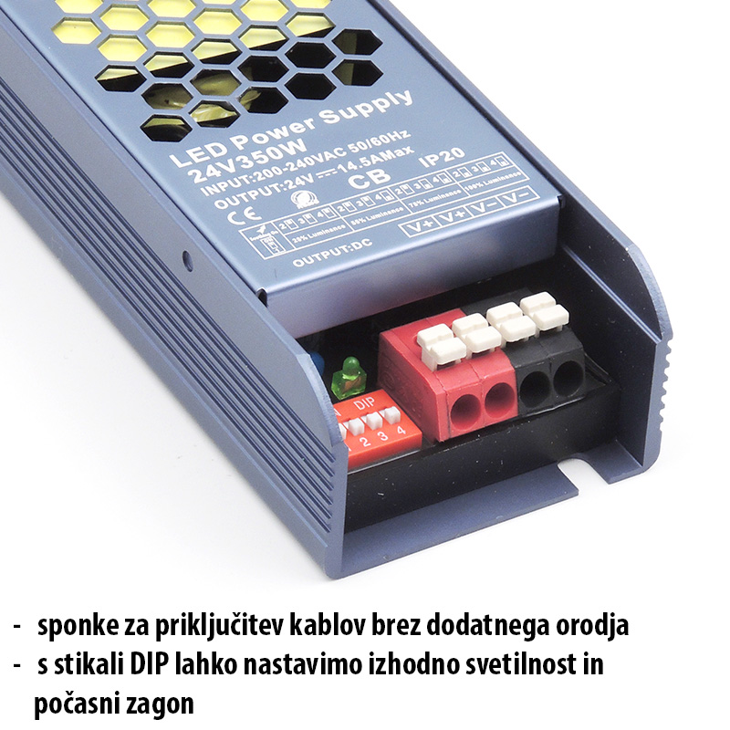 Super Slim Inside LED napajalnik IP20 24V 350W - izhodni priključki