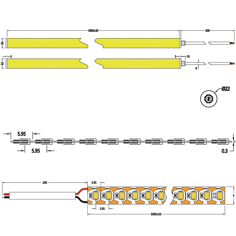 Neon LED trakovi MN-D22 360° - dimenzije